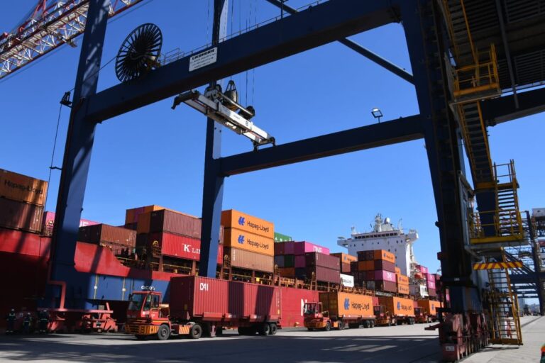 Container cranes and cargo ships at Durban Container Terminal