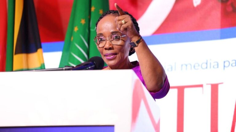 A formal photo of Minister Sindisiwe Chikunga at a podium