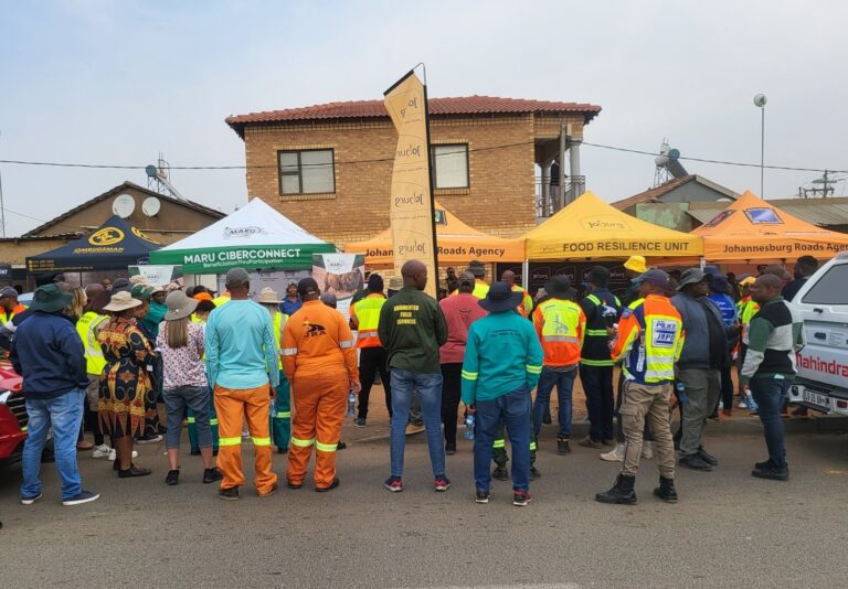 City of Johannesburg MMC Jack Sekwaila with officials overseeing pothole repairs and streetlight maintenance in Ivory Park.