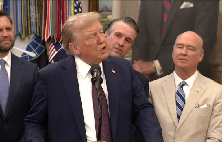 U.S. President Donald Trump addressing reporters in the Oval Office, dismissing rumours about his health.