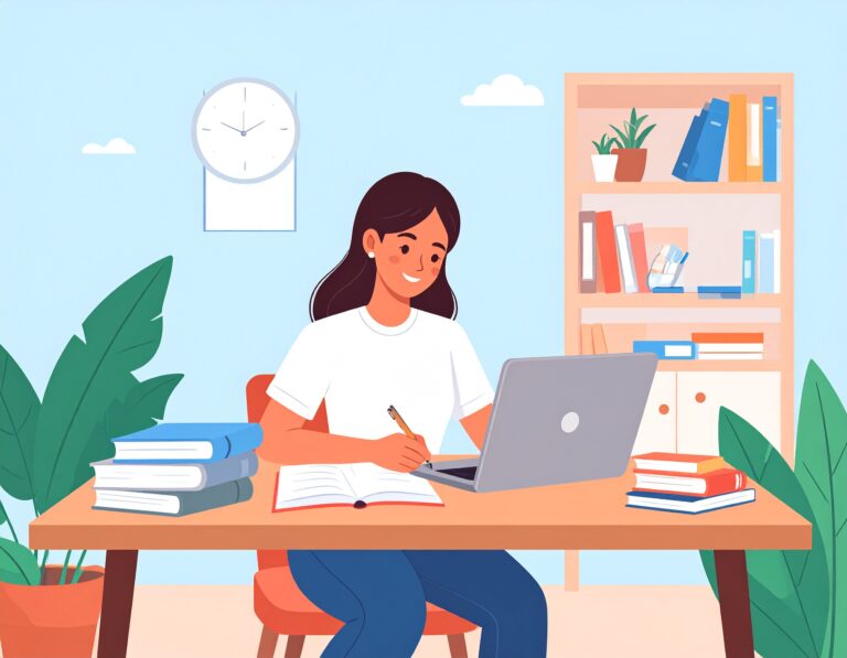 Matric student studying with notes and laptop 713259