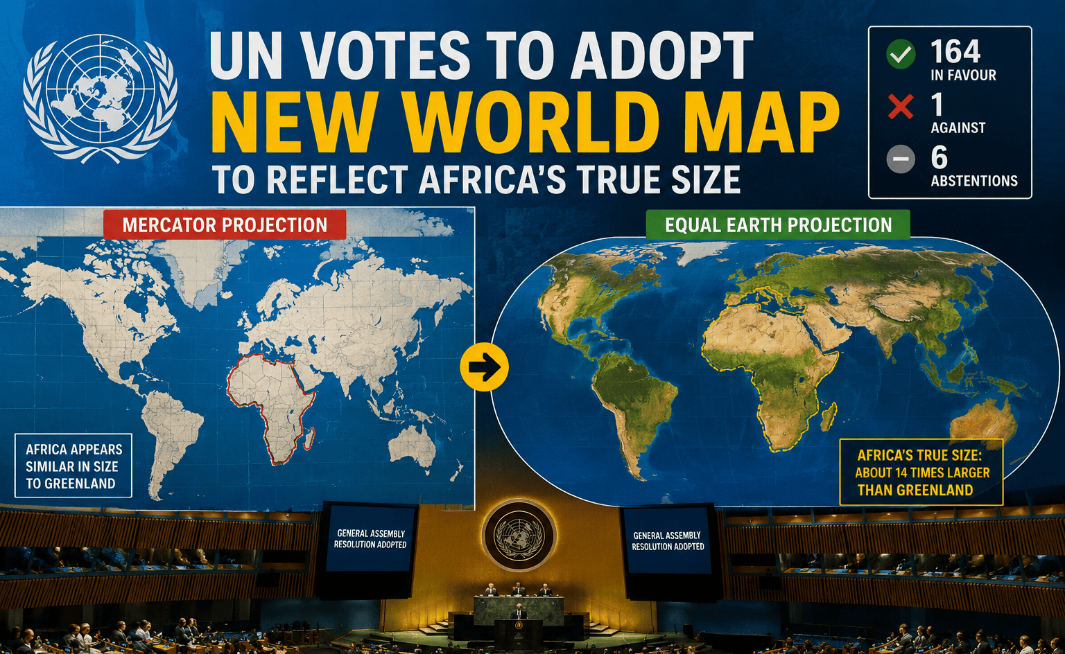 UN changes world map to show Real size of Africa Map