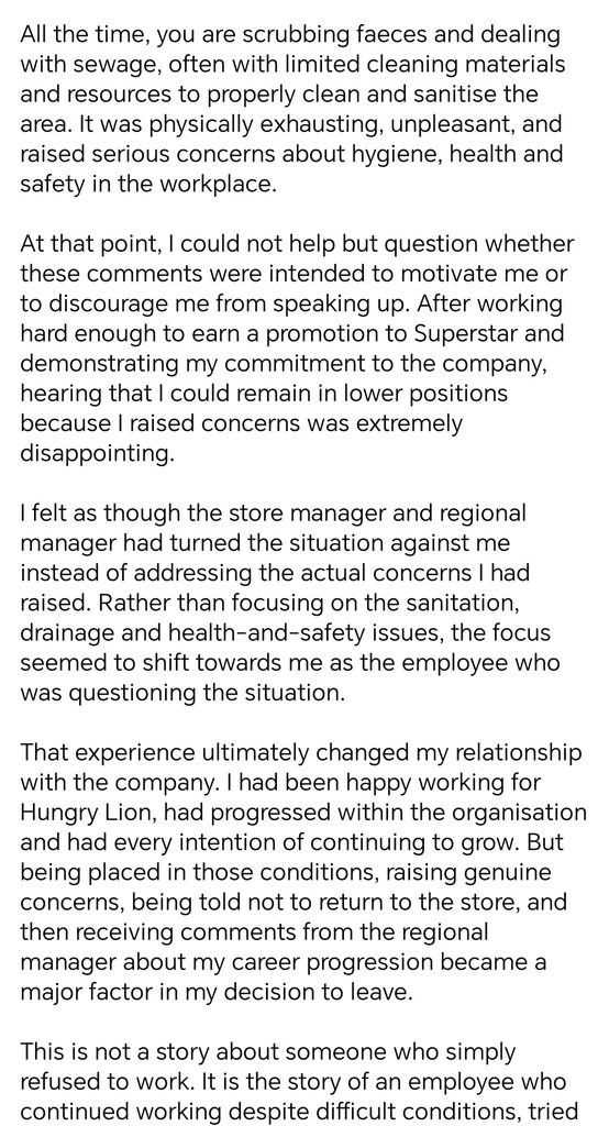 Former Hungry Lion Employee Claims He Cleaned Sewage Before Preparing Food